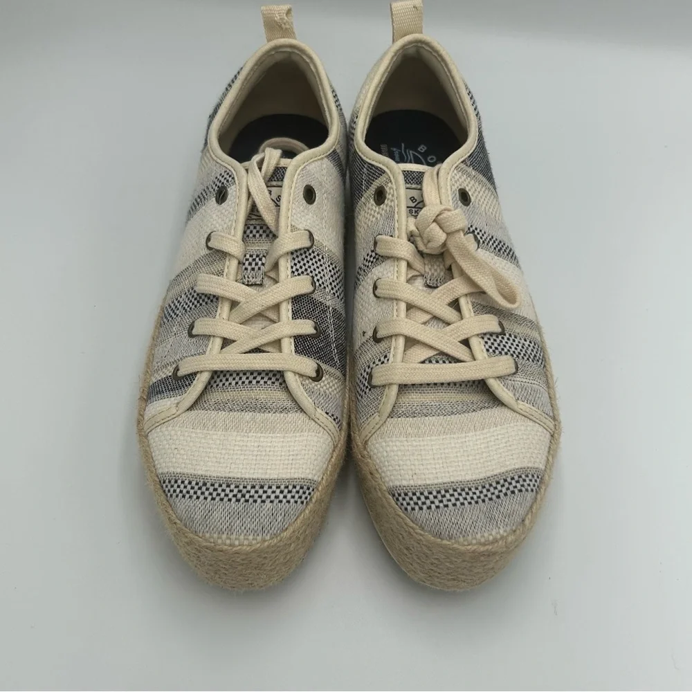 Bobs Skechers Women’s Sesame Espadrille Sneakers Shoes Size 9 Woven Striped Jute